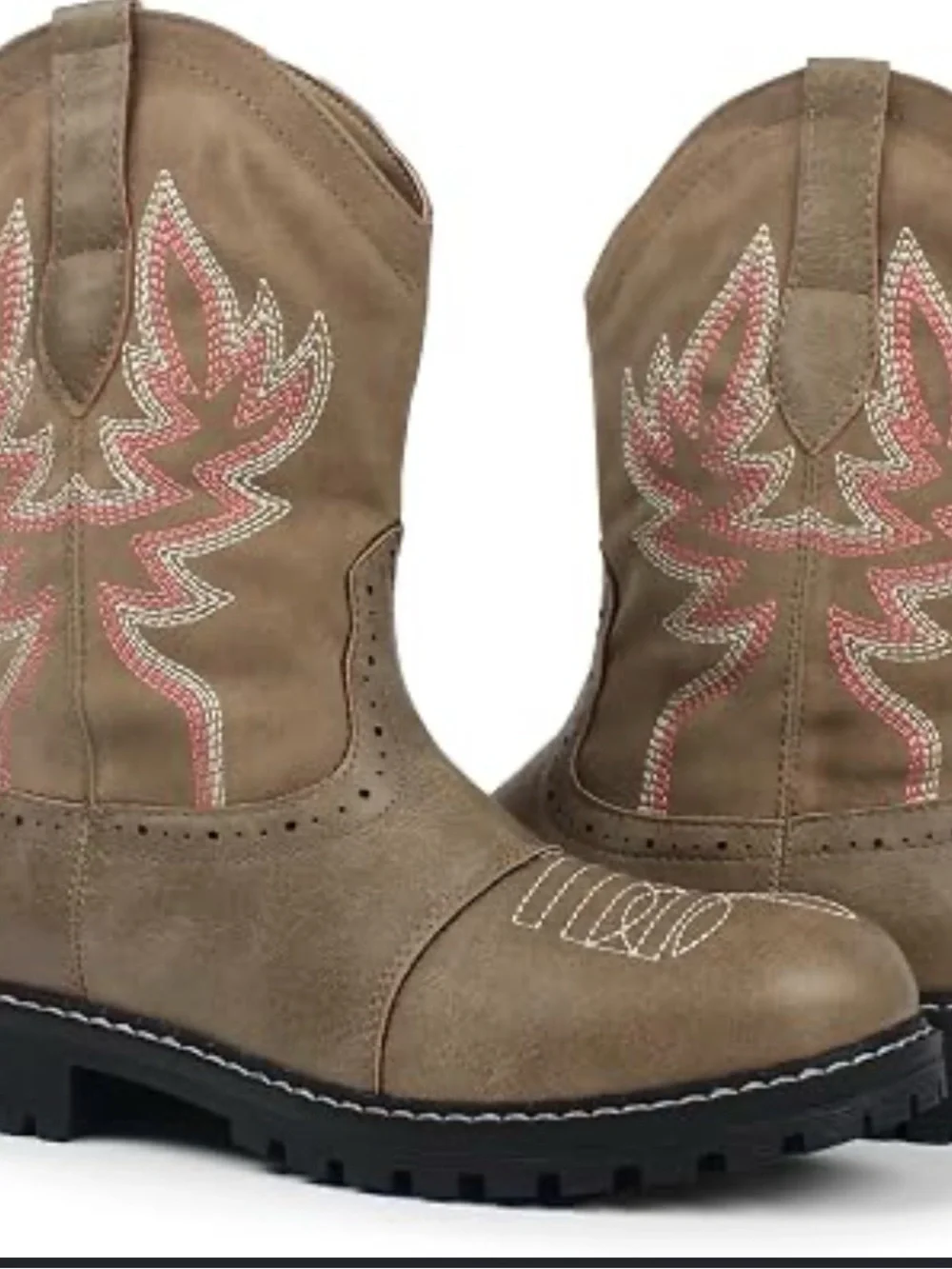 Hawkwell Tan Western Boots with Pink Stitching